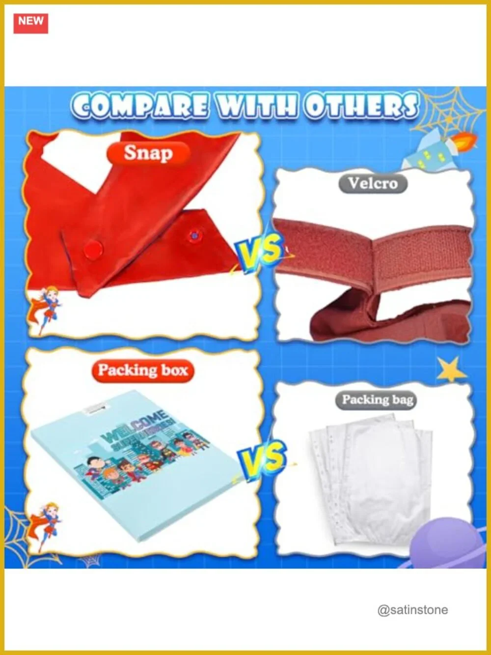 Superhero Capes & Masks Set for Kids 4-12, Satin Capes, Pretend Play Costume